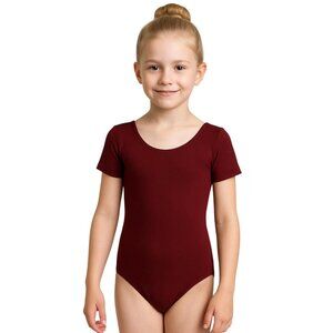 Danskin Childs S 4-6 Leotard Maroon Short Sleeve Scoop Neck Dance
